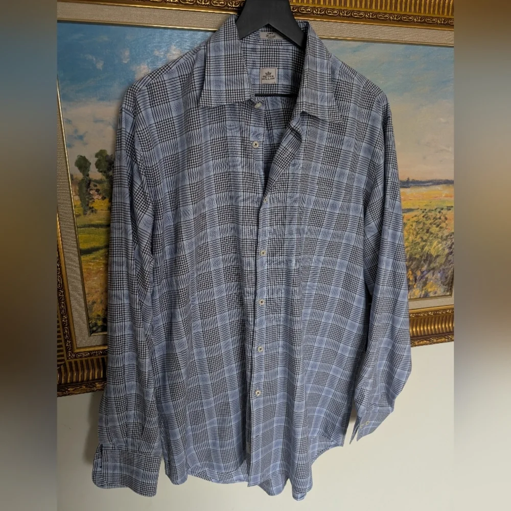 Peter Millar Gray and Blue Checkered Shirt